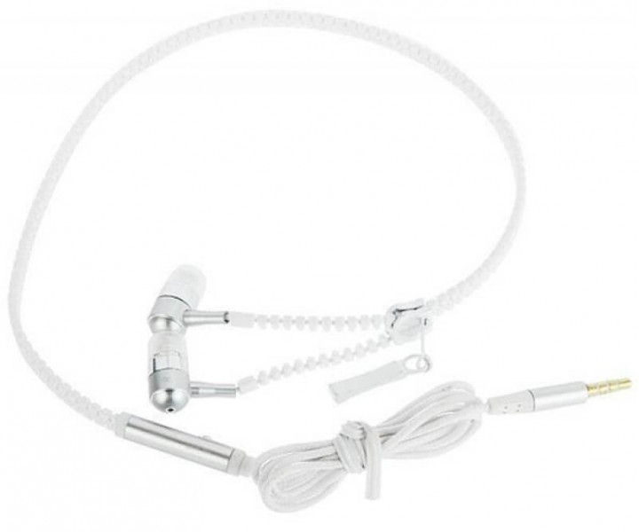 Наушники Zipper White, Mini jack (3.5 мм), вакуумные, микрофон на проводе, кабель 1.15 м